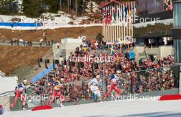 15.03.2015, Oslo, Norway (NOR): Astrid Uhrenholdt Jacobsen (NOR), Marit Bjoergen (NOR), Charlotte Kalla (SWE), Therese Johaug (NOR), (l-r)  - FIS world cup cross-country, mass women, Oslo (NOR). www.nordicfocus.com. © Felgenhauer/NordicFocus. Every downloaded picture is fee-liable.
