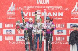 24.02.2015, Falun, Sweden (SWE): Jessica Diggins (USA), Charlotte Kalla (SWE), Caitlin Gregg (USA), (l-r)  - FIS nordic world ski championships, cross-country, 10km women, Falun (SWE). www.nordicfocus.com. © NordicFocus. Every downloaded picture is fee-liable.