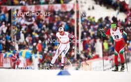 25.02.2015, Falun, Sweden (SWE): Petter Northug (NOR), Yury Astapenka (BLR), (l-r)  - FIS nordic world ski championships, cross-country, 15km men, Falun (SWE). www.nordicfocus.com. © NordicFocus. Every downloaded picture is fee-liable.