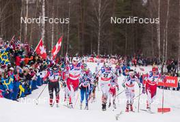 28.02.2015, Falun, Sweden (SWE): Justyna Kowalczyk (POL), Marit Bjoergen (NOR), Sofia Bleckur (SWE), Charlotte Kalla (SWE), Therese Johaug (NOR), (l-r)  - FIS nordic world ski championships, cross-country, 30km women, Falun (SWE). www.nordicfocus.com. © NordicFocus. Every downloaded picture is fee-liable.
