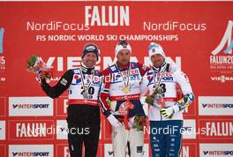 01.03.2015, Falun, Sweden (SWE): Lukas Bauer (CZE), Petter Northug (NOR), Johan Olsson (SWE), (l-r) - FIS nordic world ski championships, cross-country, 50km men, Falun (SWE). www.nordicfocus.com. © NordicFocus. Every downloaded picture is fee-liable.