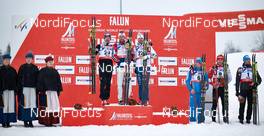 01.03.2015, Falun, Sweden (SWE): Lukas Bauer (CZE), Petter Northug (NOR), Johan Olsson (SWE), Maxim Vylegzhanin (RUS), Alex Harvey (CAN), Dario Cologna (SUI), (l-r)  - FIS nordic world ski championships, cross-country, 50km men, Falun (SWE). www.nordicfocus.com. © NordicFocus. Every downloaded picture is fee-liable.