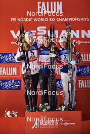 19.02.2015, Falun, Sweden (SWE): Stina Nilsson (SWE), Marit Bjoergen (NOR), Maiken Caspersen Falla (NOR), (l-r) - FIS nordic world ski championships, cross-country, individual sprint, Falun (SWE). www.nordicfocus.com. © NordicFocus. Every downloaded picture is fee-liable.