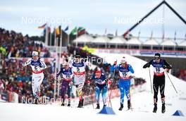 19.02.2015, Falun, Sweden (SWE): Calle Halfvarsson (SWE), Alex Harvey (CAN), Alexey Petukhov (RUS), Federico Pellegrino (ITA), Gianluca Cologna (SUI), (l-r)  - FIS nordic world ski championships, cross-country, individual sprint, Falun (SWE). www.nordicfocus.com. © NordicFocus. Every downloaded picture is fee-liable.