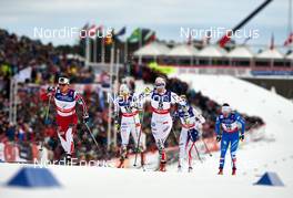 19.02.2015, Falun, Sweden (SWE): Marit Bjoergen (NOR), Hanna Falk (SWE), Stina Nilsson (SWE), Francesca Baudin (ITA), (l-r)  - FIS nordic world ski championships, cross-country, individual sprint, Falun (SWE). www.nordicfocus.com. © NordicFocus. Every downloaded picture is fee-liable.
