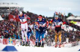 19.02.2015, Falun, Sweden (SWE): Ola Vigen Hattestad (NOR), Sergey Ustiugov (RUS), Tim Tscharnke (GER), (l-r)  - FIS nordic world ski championships, cross-country, individual sprint, Falun (SWE). www.nordicfocus.com. © NordicFocus. Every downloaded picture is fee-liable.