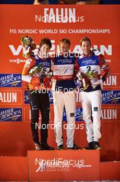 19.02.2015, Falun, Sweden (SWE): Alex Harvey (CAN), Petter Northug (NOR), Ola Vigen Hattestad (NOR), (l-r) - FIS nordic world ski championships, cross-country, individual sprint, Falun (SWE). www.nordicfocus.com. © NordicFocus. Every downloaded picture is fee-liable.