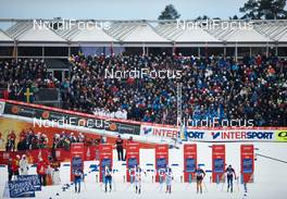 19.02.2015, Falun, Sweden (SWE): Toni Ketelae (FIN), Anssi Pentsinen (FIN), Ola Vigen Hattestad (NOR), Peeter Kummel (EST), Tim Tscharnke (GER), Sergey Ustiugov (RUS), (l-r)  - FIS nordic world ski championships, cross-country, individual sprint, Falun (SWE). www.nordicfocus.com. © NordicFocus. Every downloaded picture is fee-liable.