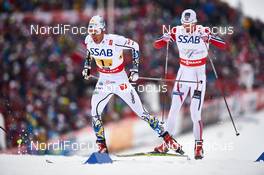 27.02.2015, Falun, Sweden (SWE): Marcus Hellner (SWE), Anders Gloeersen (NOR), (l-r)  - FIS nordic world ski championships, cross-country, 4x10km men, Falun (SWE). www.nordicfocus.com. © NordicFocus. Every downloaded picture is fee-liable.