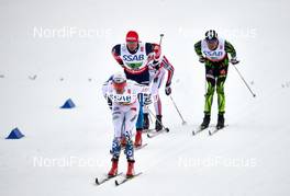 27.02.2015, Falun, Sweden (SWE): Johan Olsson (SWE), Alexander Bessmertnykh (RUS), Maurice Manificat (FRA), (l-r)  - FIS nordic world ski championships, cross-country, 4x10km men, Falun (SWE). www.nordicfocus.com. © NordicFocus. Every downloaded picture is fee-liable.