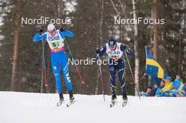 27.02.2015, Falun, Sweden (SWE): Dietmar Noeckler (ITA), Yevgeniy Velichko (KAZ), (l-r)  - FIS nordic world ski championships, cross-country, 4x10km men, Falun (SWE). www.nordicfocus.com. © NordicFocus. Every downloaded picture is fee-liable.