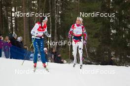 26.02.2015, Falun, Sweden (SWE): Charlotte Kalla (SWE), Therese Johaug (NOR), (l-r)  - FIS nordic world ski championships, cross-country, 4x5km women, Falun (SWE). www.nordicfocus.com. © NordicFocus. Every downloaded picture is fee-liable.