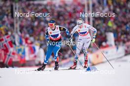 26.02.2015, Falun, Sweden (SWE): Krista Parmakoski (FIN), Stina Nilsson (SWE), (l-r)  - FIS nordic world ski championships, cross-country, 4x5km women, Falun (SWE). www.nordicfocus.com. © NordicFocus. Every downloaded picture is fee-liable.