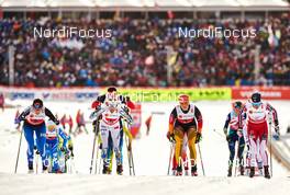 26.02.2015, Falun, Sweden (SWE): Aino-Kaisa Saarinen (FIN), Sofia Bleckur (SWE), Victoria Carl (GER), Heidi Weng (NOR) - FIS nordic world ski championships, cross-country, 4x5km women, Falun (SWE). www.nordicfocus.com. © NordicFocus. Every downloaded picture is fee-liable.