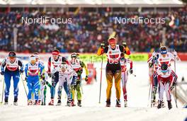 26.02.2015, Falun, Sweden (SWE): Aino-Kaisa Saarinen (FIN), Francesca Baudin (ITA), Sofia Bleckur (SWE), Victoria Carl (GER), Heidi Weng (NOR), (l-r)  - FIS nordic world ski championships, cross-country, 4x5km women, Falun (SWE). www.nordicfocus.com. © NordicFocus. Every downloaded picture is fee-liable.