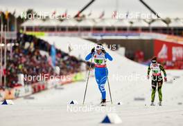26.02.2015, Falun, Sweden (SWE): Virginia De Martin Topranin (ITA), Celia Aymonier (FRA), (l-r)  - FIS nordic world ski championships, cross-country, 4x5km women, Falun (SWE). www.nordicfocus.com. © NordicFocus. Every downloaded picture is fee-liable.