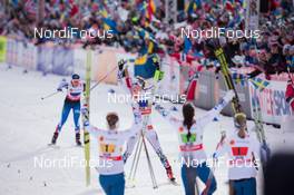 26.02.2015, Falun, Sweden (SWE): Sofia Bleckur (SWE), Charlotte Kalla (SWE), Stina Nilsson (SWE), Maria Rydqvist (SWE), (l-r)  - FIS nordic world ski championships, cross-country, 4x5km women, Falun (SWE). www.nordicfocus.com. © NordicFocus. Every downloaded picture is fee-liable.
