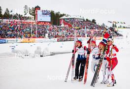 26.02.2015, Falun, Sweden (SWE): Heidi Weng (NOR), Astrid Uhrenholdt Jacobsen (NOR), Therese Johaug (NOR), Marit Bjoergen (NOR), (l-r)  - FIS nordic world ski championships, cross-country, 4x5km women, Falun (SWE). www.nordicfocus.com. © NordicFocus. Every downloaded picture is fee-liable.