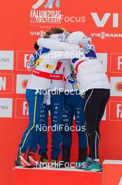 26.02.2015, Falun, Sweden (SWE): Sofia Bleckur (SWE), Charlotte Kalla (SWE), Maria Rydqvist (SWE), Stina Nilsson (SWE), (l-r)  - FIS nordic world ski championships, cross-country, 4x5km women, Falun (SWE). www.nordicfocus.com. © NordicFocus. Every downloaded picture is fee-liable.