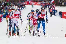 26.02.2015, Falun, Sweden (SWE): Sofia Bleckur (SWE), Aino-Kaisa Saarinen (FIN), Heidi Weng (NOR), (l-r)  - FIS nordic world ski championships, cross-country, 4x5km women, Falun (SWE). www.nordicfocus.com. © NordicFocus. Every downloaded picture is fee-liable.