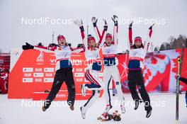 26.02.2015, Falun, Sweden (SWE): Heidi Weng (NOR), Therese Johaug (NOR), Astrid Uhrenholdt Jacobsen (NOR), Marit Bjoergen (NOR), (l-r)  - FIS nordic world ski championships, cross-country, 4x5km women, Falun (SWE). www.nordicfocus.com. © NordicFocus. Every downloaded picture is fee-liable.
