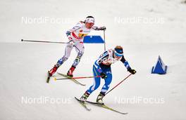 26.02.2015, Falun, Sweden (SWE): Maria Rydqvist (SWE), Riitta-Liisa Roponen (FIN), (l-r)  - FIS nordic world ski championships, cross-country, 4x5km women, Falun (SWE). www.nordicfocus.com. © NordicFocus. Every downloaded picture is fee-liable.