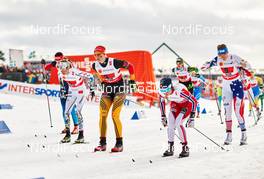 26.02.2015, Falun, Sweden (SWE): Sofia Bleckur (SWE), Victoria Carl (GER), Heidi Weng (NOR), Sadie Bjornsen (USA), (l-r)  - FIS nordic world ski championships, cross-country, 4x5km women, Falun (SWE). www.nordicfocus.com. © NordicFocus. Every downloaded picture is fee-liable.