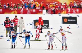 26.02.2015, Falun, Sweden (SWE): Krista Parmakoski (FIN), Riitta-Liisa Roponen (FIN), Stina Nilsson (SWE), Maria Rydqvist (SWE), (l-r)  - FIS nordic world ski championships, cross-country, 4x5km women, Falun (SWE). www.nordicfocus.com. © NordicFocus. Every downloaded picture is fee-liable.