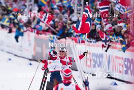 26.02.2015, Falun, Sweden (SWE): Marit Bjoergen (NOR), Heidi Weng (NOR), (l-r)  - FIS nordic world ski championships, cross-country, 4x5km women, Falun (SWE). www.nordicfocus.com. © NordicFocus. Every downloaded picture is fee-liable.