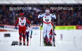 21.02.2015, Falun, Sweden (SWE): Sergey Mikayelyan (ARM), Karel Tammjarv (EST), (l-r)  - FIS nordic world ski championships, cross-country, skiathlon men, Falun (SWE). www.nordicfocus.com. © NordicFocus. Every downloaded picture is fee-liable.
