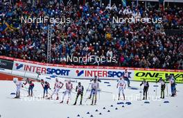 21.02.2015, Falun, Sweden (SWE): the top group arrives at the ski exchange - FIS nordic world ski championships, cross-country, skiathlon men, Falun (SWE). www.nordicfocus.com. © NordicFocus. Every downloaded picture is fee-liable.