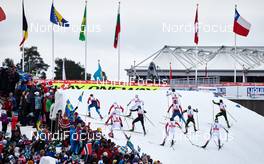21.02.2015, Falun, Sweden (SWE): the top group on the way trough the stadium - FIS nordic world ski championships, cross-country, skiathlon men, Falun (SWE). www.nordicfocus.com. © NordicFocus. Every downloaded picture is fee-liable.
