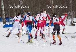 21.02.2015, Falun, Sweden (SWE): Charlotte Kalla (SWE), Kerttu Niskanen (FIN), Heidi Weng (NOR), Astrid Uhrenholdt Jacobsen (NOR), Stefanie Boehler (GER), Therese Johaug (NOR) - FIS nordic world ski championships, cross-country, skiathlon women, Falun (SWE). www.nordicfocus.com. © NordicFocus. Every downloaded picture is fee-liable.