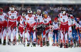 21.02.2015, Falun, Sweden (SWE): Astrid Uhrenholdt Jacobsen (NOR), Stefanie Boehler (GER), Teresa Stadlober (AUT), Heidi Weng (NOR), (l-r)  - FIS nordic world ski championships, cross-country, skiathlon women, Falun (SWE). www.nordicfocus.com. © NordicFocus. Every downloaded picture is fee-liable.