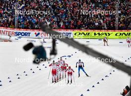 21.02.2015, Falun, Sweden (SWE): the top group being filmed - FIS nordic world ski championships, cross-country, skiathlon women, Falun (SWE). www.nordicfocus.com. © NordicFocus. Every downloaded picture is fee-liable.