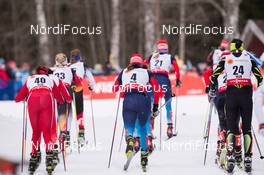 21.02.2015, Falun, Sweden (SWE): Kornelia Kubinska (POL), Yulia Tchekaleva (RUS), Natalia Zhukova (RUS), Anouk Faivre Picon (FRA), (l-r)  - FIS nordic world ski championships, cross-country, skiathlon women, Falun (SWE). www.nordicfocus.com. © NordicFocus. Every downloaded picture is fee-liable.
