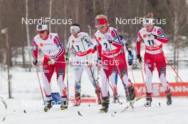 21.02.2015, Falun, Sweden (SWE): Marit Bjoergen (NOR), Therese Johaug (NOR), Charlotte Kalla (SWE), Astrid Uhrenholdt Jacobsen (NOR) - FIS nordic world ski championships, cross-country, skiathlon women, Falun (SWE). www.nordicfocus.com. © NordicFocus. Every downloaded picture is fee-liable.