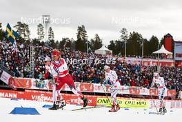 21.02.2015, Falun, Sweden (SWE): Marit Bjoergen (NOR), Therese Johaug (NOR), Charlotte Kalla (SWE), Sofia Bleckur (SWE), (l-r)  - FIS nordic world ski championships, cross-country, skiathlon women, Falun (SWE). www.nordicfocus.com. © NordicFocus. Every downloaded picture is fee-liable.