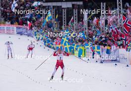 21.02.2015, Falun, Sweden (SWE): Therese Johaug (NOR), Charlotte Kalla (SWE), Astrid Uhrenholdt Jacobsen (NOR) - FIS nordic world ski championships, cross-country, skiathlon women, Falun (SWE). www.nordicfocus.com. © NordicFocus. Every downloaded picture is fee-liable.