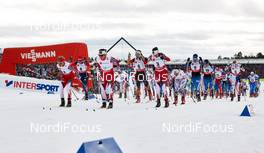 21.02.2015, Falun, Sweden (SWE): Therese Johaug (NOR), Yulia Tchekaleva (RUS), Marit Bjoergen (NOR), Stefanie Boehler (GER), Heidi Weng (NOR), Charlotte Kalla (SWE), Kerttu Niskanen (FIN), (l-r)  - FIS nordic world ski championships, cross-country, skiathlon women, Falun (SWE). www.nordicfocus.com. © NordicFocus. Every downloaded picture is fee-liable.