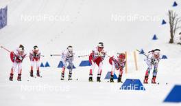 21.02.2015, Falun, Sweden (SWE): Astrid Uhrenholdt Jacobsen (NOR), Sofia Bleckur (SWE), Marit Bjoergen (NOR), Therese Johaug (NOR), Charlotte Kalla (SWE), (l-r)  - FIS nordic world ski championships, cross-country, skiathlon women, Falun (SWE). www.nordicfocus.com. © NordicFocus. Every downloaded picture is fee-liable.
