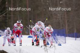 21.02.2015, Falun, Sweden (SWE): Charlotte Kalla (SWE), Marit Bjoergen (NOR), Astrid Uhrenholdt Jacobsen (NOR), (l-r)  - FIS nordic world ski championships, cross-country, skiathlon women, Falun (SWE). www.nordicfocus.com. © NordicFocus. Every downloaded picture is fee-liable.