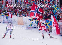 21.02.2015, Falun, Sweden (SWE): Charlotte Kalla (SWE), Astrid Uhrenholdt Jacobsen (NOR) - FIS nordic world ski championships, cross-country, skiathlon women, Falun (SWE). www.nordicfocus.com. © NordicFocus. Every downloaded picture is fee-liable.