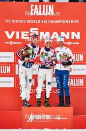 21.02.2015, Falun, Sweden (SWE): Astrid Uhrenholdt Jacobsen (NOR), Therese Johaug (NOR), Charlotte Kalla (SWE), (l-r) - FIS nordic world ski championships, cross-country, skiathlon women, Falun (SWE). www.nordicfocus.com. © NordicFocus. Every downloaded picture is fee-liable.