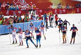 22.02.2015, Falun, Sweden (SWE): Petter Northug (NOR), Finn Haagen Krogh (NOR), Nikita Kriukov (RUS), Alexey Petukhov (RUS), Tim Tscharnke (GER), Thomas Bing (GER), (l-r)  - FIS nordic world ski championships, cross-country, team sprint, Falun (SWE). www.nordicfocus.com. © NordicFocus. Every downloaded picture is fee-liable.
