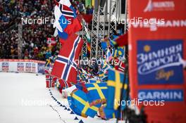 22.02.2015, Falun, Sweden (SWE): fans with flags - FIS nordic world ski championships, cross-country, team sprint, Falun (SWE). www.nordicfocus.com. © NordicFocus. Every downloaded picture is fee-liable.