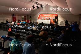18.02.2015, Falun, Sweden (SWE): FIS opening press conference with Sarah Lewis (FIS), Gian Franco Casper (FIS), Sven von Holst (SWE), Adde Granberg (SWE) (l-r) - FIS nordic world ski championships, cross-country, training, Falun (SWE). www.nordicfocus.com. © NordicFocus. Every downloaded picture is fee-liable.