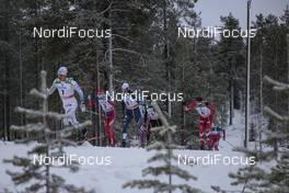 29.11.2015, Ruka, Finland (FIN): Martin Johansson (SWE), Anders Gloeersen (NOR), Francesco De Fabiani (ITA), Dario Cologna (SUI), Alexander Legkov (RUS), Alex Harvey (CAN), (l-r)  - FIS world cup cross-country, 15km men, Ruka (FIN). www.nordicfocus.com. © Modica/NordicFocus. Every downloaded picture is fee-liable.