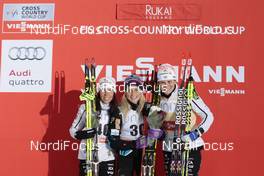 28.11.2015, Ruka, Finland (FIN): Charlotte Kalla (SWE), Therese Johaug (NOR), Ida Ingemarsdotter (SWE), (l-r) - FIS world cup cross-country, 5km women, Ruka (FIN). www.nordicfocus.com. © Modica/NordicFocus. Every downloaded picture is fee-liable.