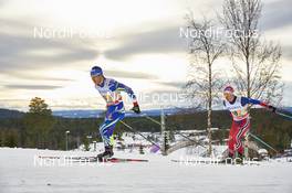 06.12.2015, Lillehammer, Norway (NOR): Robin Duvillard (FRA), Magne Haga (NOR), (l-r)  - FIS world cup cross-country, 4x10km men, Lillehammer (NOR). www.nordicfocus.com. © Felgenhauer/NordicFocus. Every downloaded picture is fee-liable.